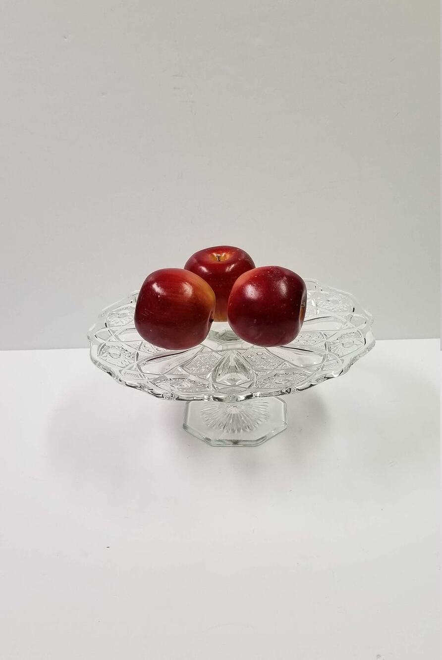Vintage LE Smith Quintec Clear Glass Pedestal Cake Stand Platter 10.75" MCM